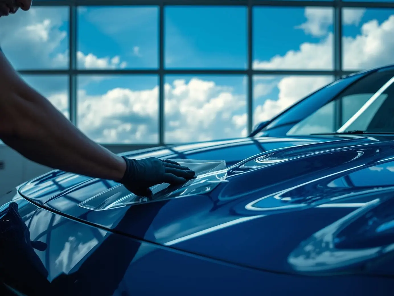 Professional clear PPF films applied by a technician